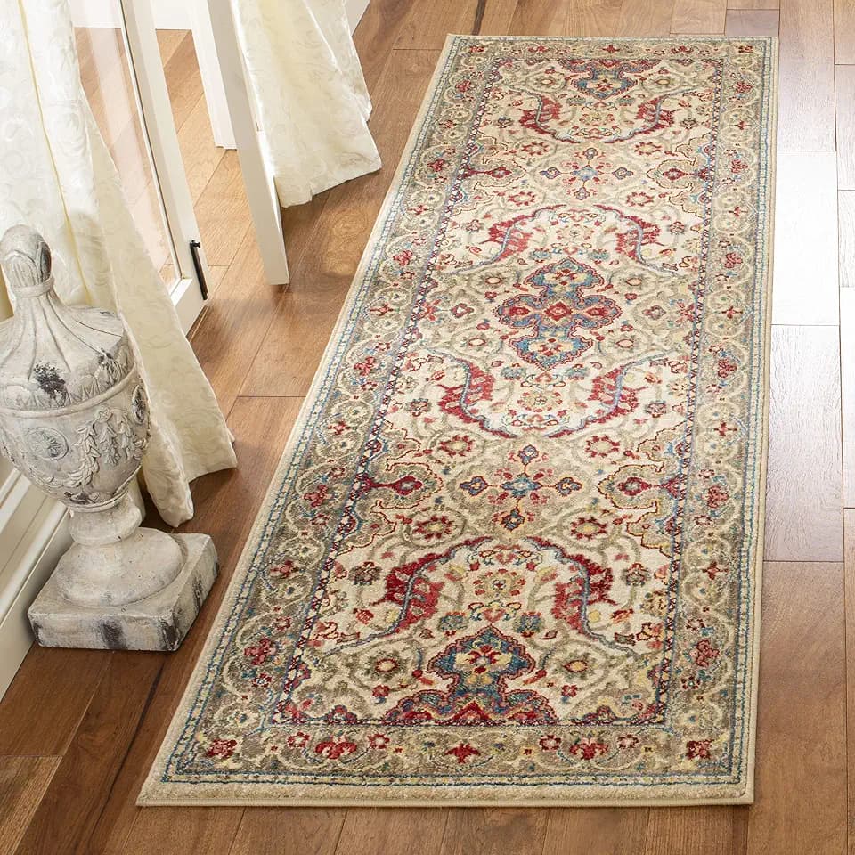 SAFAVIEH Kashan Collection Runner Rug - 2'6" x 10', Ivory & Taupe, Traditional Oriental Design, Non-Shedding & Easy Care, Ideal for High Traffic Areas in Living Room, Bedroom, Dining (KSN307A-210)