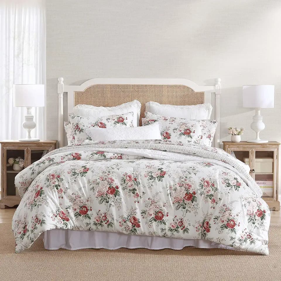 Laura Ashley - Twin Comforter Set with Shams, Cotton Flannel, Reversible