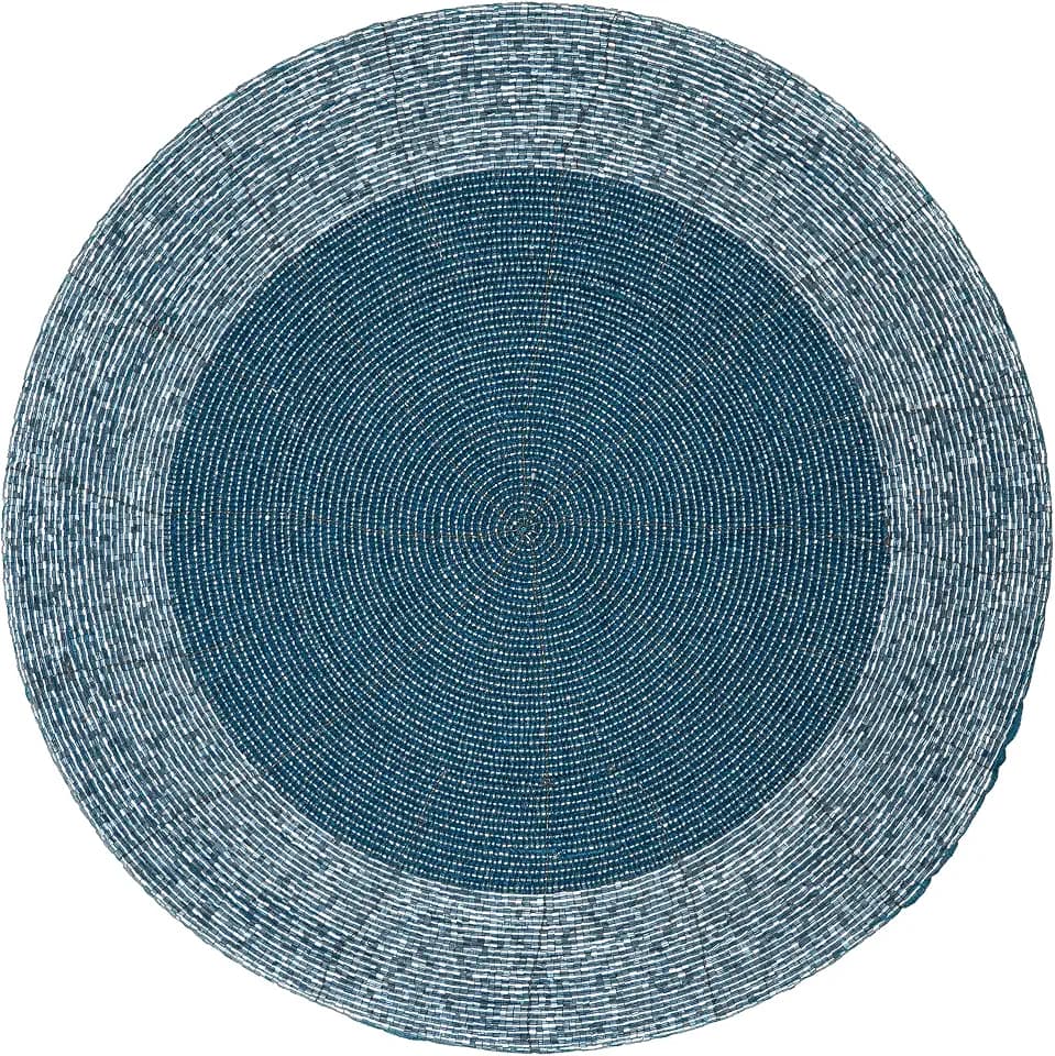 Handmade Beaded Placemats – Set of 4, 13 Inch Round - Blue