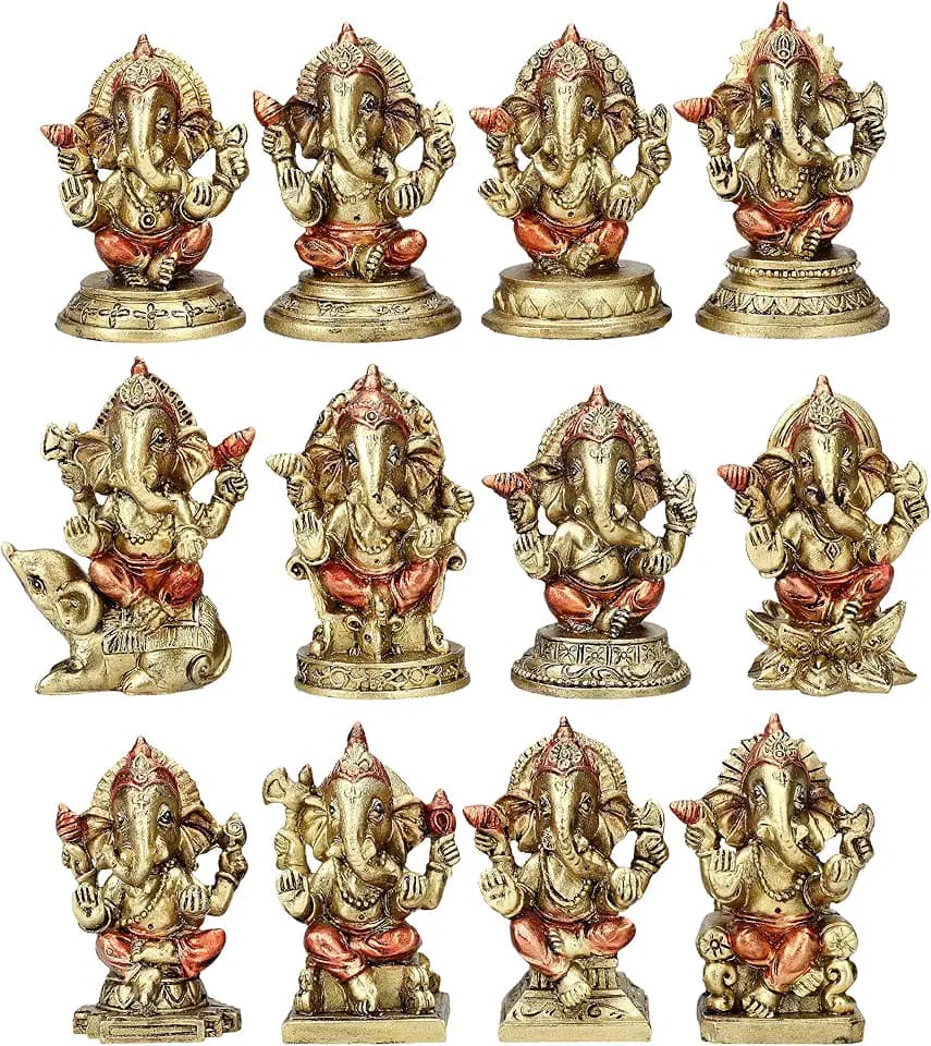 Pacific Giftware Ganesha Figurine, Set of 12, 2.67-inch Height, Gold