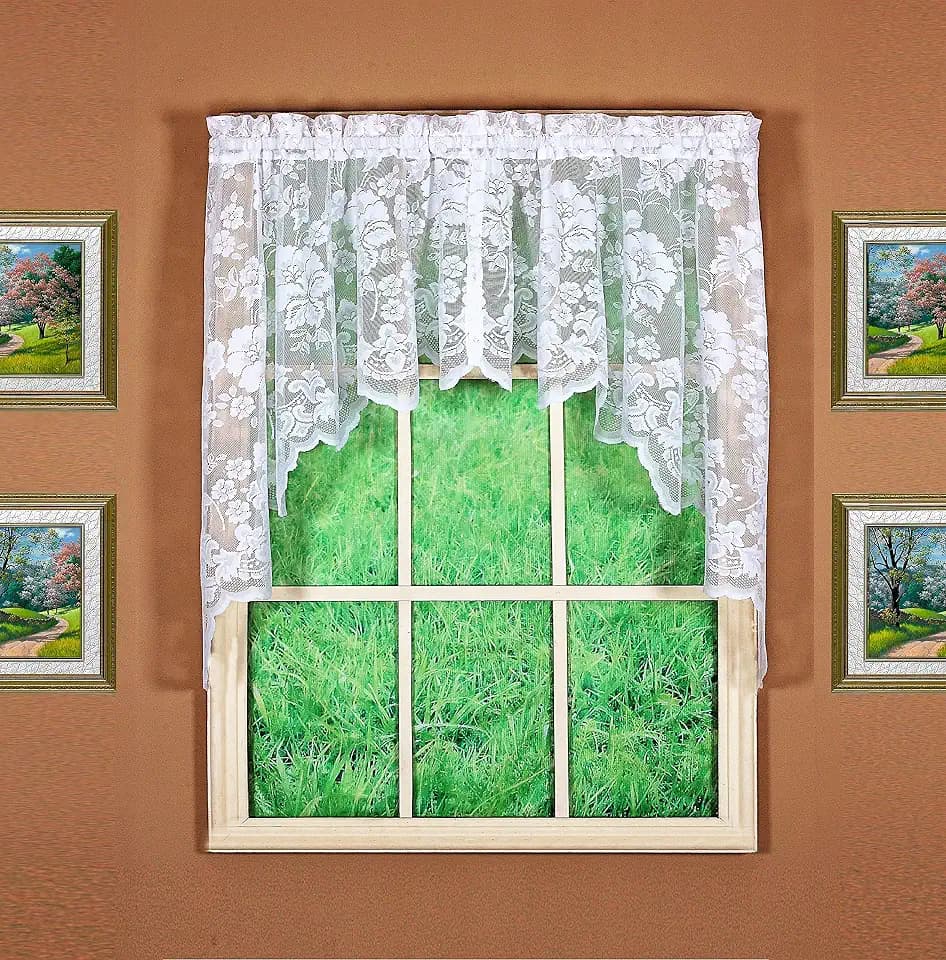 Today's Curtain Floral Vine Lace Swag 38", White, 60W x 38L