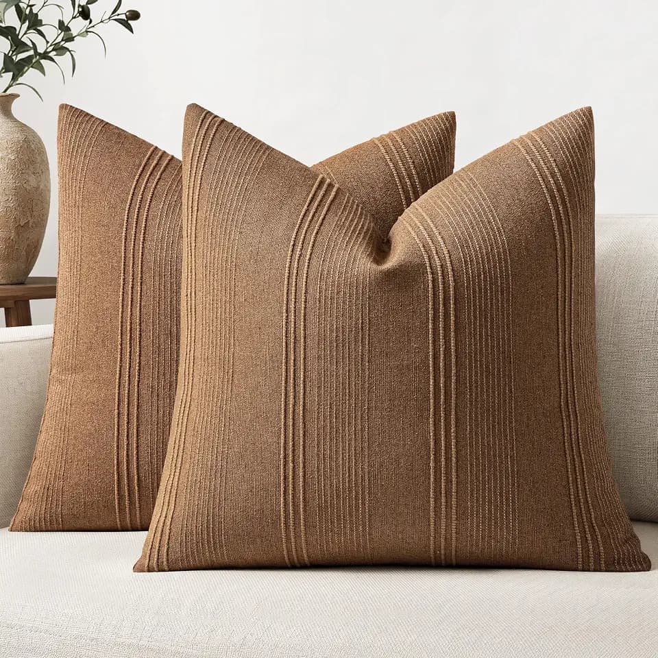MIULEE Fall Decorative Striped Throw Pillow Covers 20x20 Sugar Brown 2 Pack