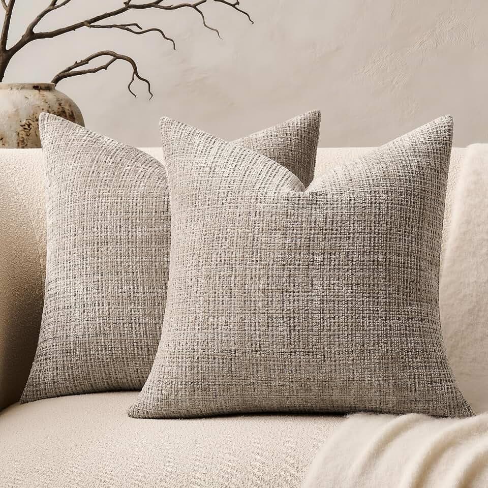 ZeeMart Fine-Textured Throw Pillow Covers Set of 2, 20x20 Inch Latte