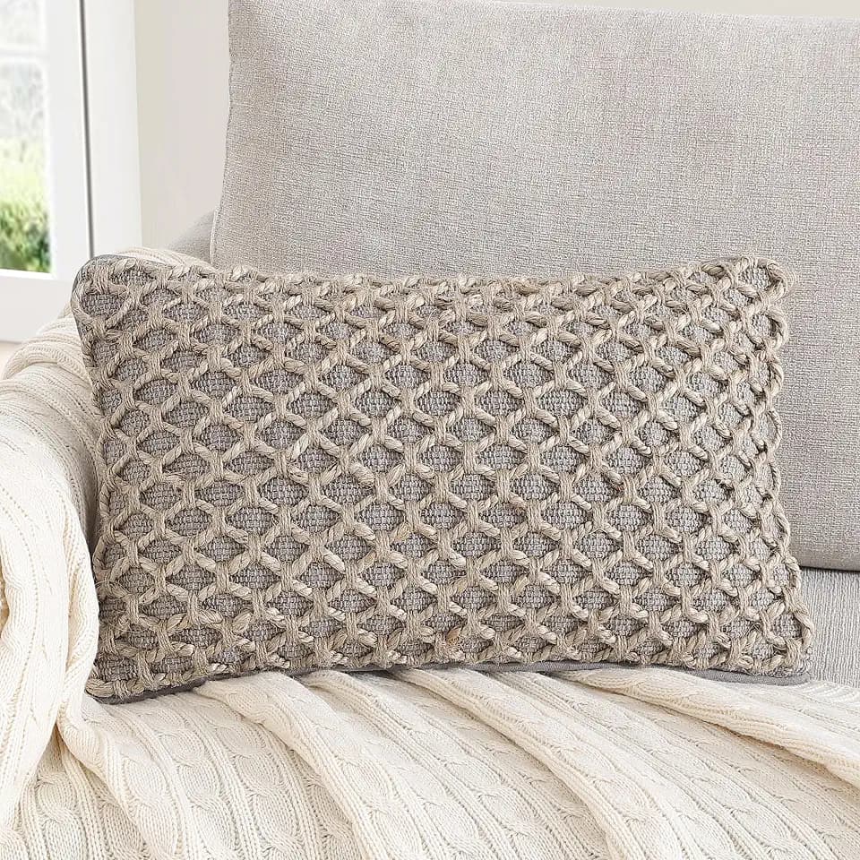 Boho Living Jada Premium Woven Design, Decorative Throw, Living Room Décor, (1) 12" x 20" Pillow Cover, Grey