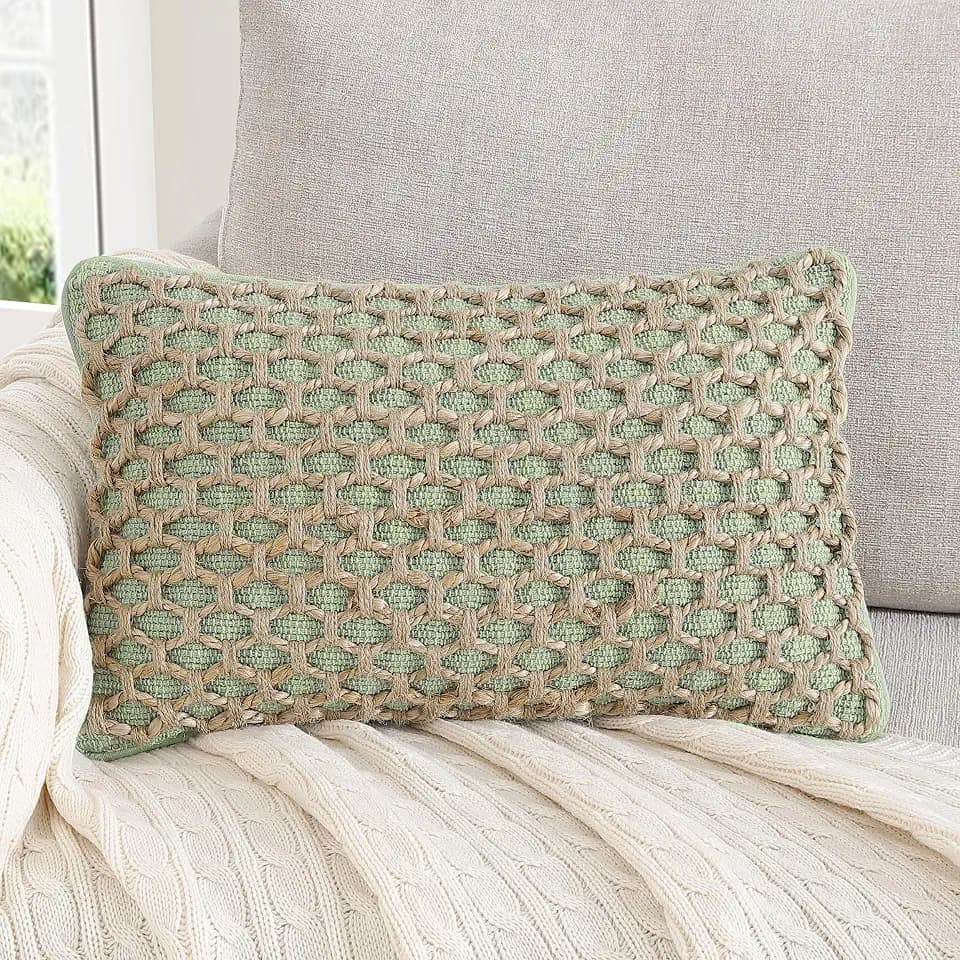 Boho Living Jada Premium Woven Design, Decorative Throw, Living Room Décor, (1) 12" x 20" Pillow Cover, Sage Green