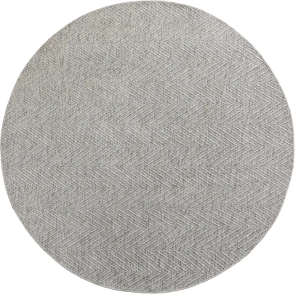 Town & Country Basics Pax Herringbone Textured Solid Everwash® Washable Area Rug, Low Pile, Non-Slip Backing, Easy Clean Pet & Family Friendly Rug, Grey, 5' Round
