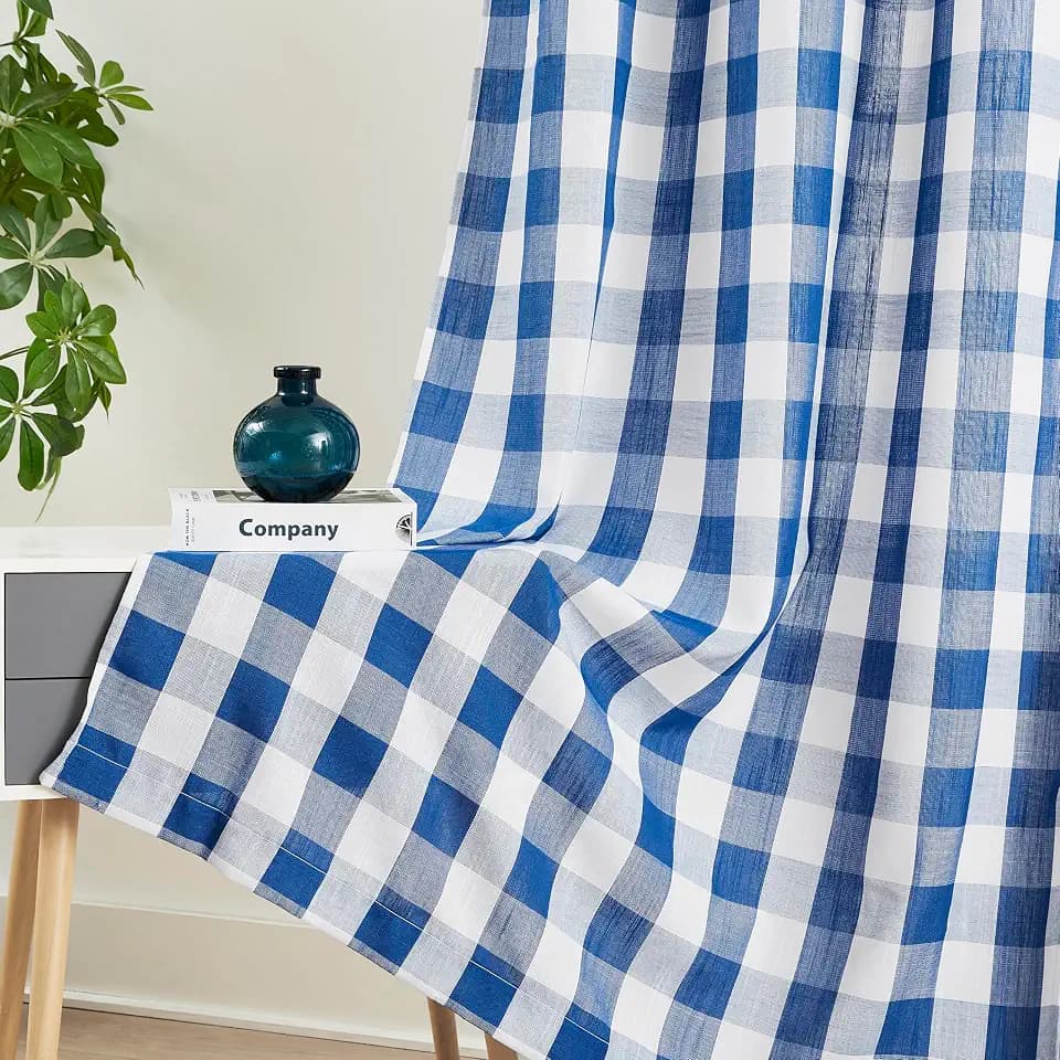 Jubilantex Buffalo Check Semi Curtain Panels Blue White Gingham Curtains Farmhouse Grommet Window Drapes for Living Room Bedroom 40"x63",2 Panels