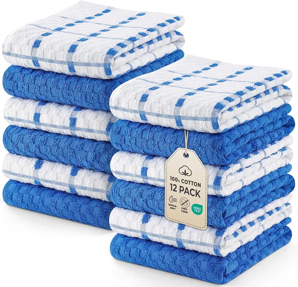 Utopia Towels Kitchen Towels 12 Pack 15x25 Inch Ring Spun Cotton Blue