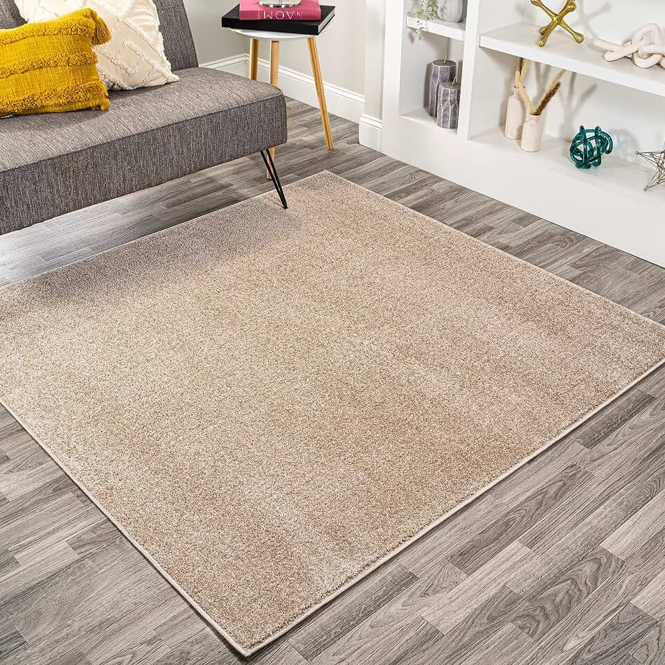 JONATHAN Y Haze Solid Low-Pile Beige 5x5 Square Indoor Area Rug, Coastal,Bohemian,Minimalist,Classic, Easy-Cleaning for Living Room,Bedroom,Kitchen,Pet Friendly,Non-Shedding (SEU100G-5SQ)