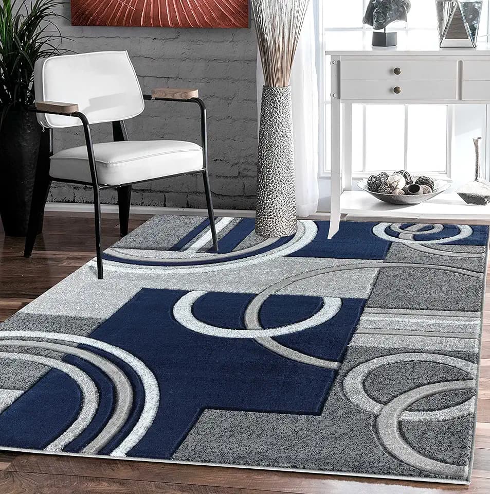 GLORY RUGS Area Rug Modern Soft Hand Carved Contemporary Floor Carpet with Premium Fluffy Texture for Indoor Living Dining Room and Bedroom Area (8x10, Navy)