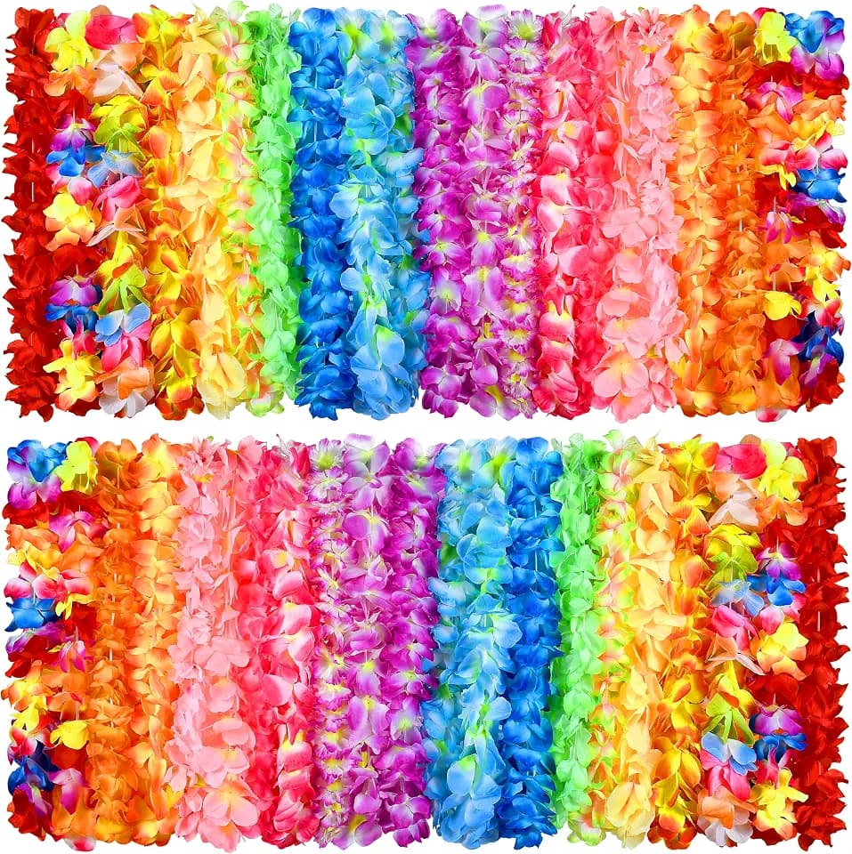 150 Count Hawaiian Lei Bulk, Tropical Luau Hawaii Theme Silk Flower Lei, Party Favors for Beach Holiday Wedding Birthday Party, Aloha Summer Party Decorations