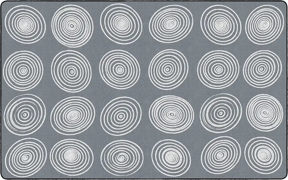 Flagship Carpets Circles Abstract Educational Area Rug for Kids Room Seating Décor, Children's Classroom, Play Carpet for Teaching and Playroom, Seats 24, 7'6" x 12', White & Grey