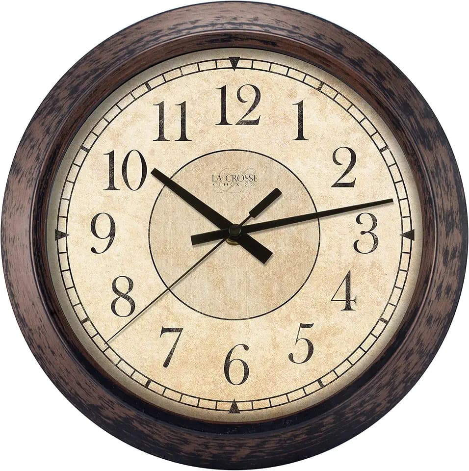La Crosse 14” Savannah Brown Silent Sweep Quartz Glass Lens Clock, 404-2635