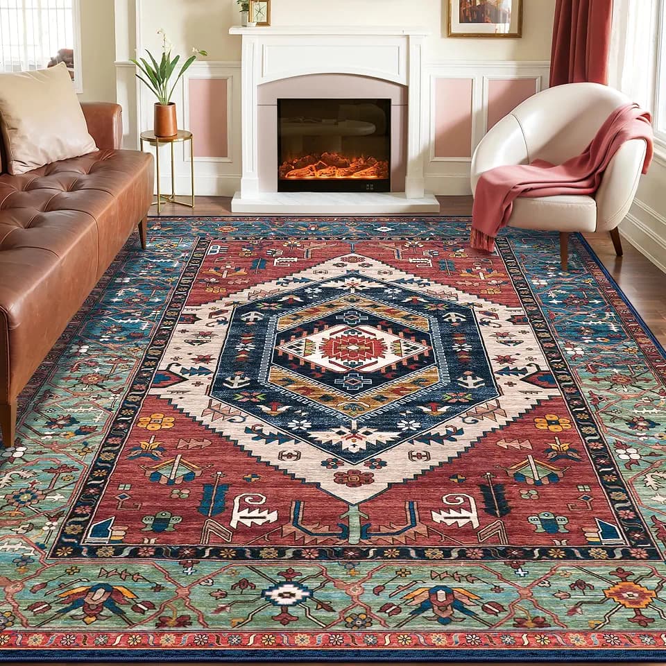 SERISSA 8x10 Washable Non Slip Boho Area Rug for Living Room,Rust