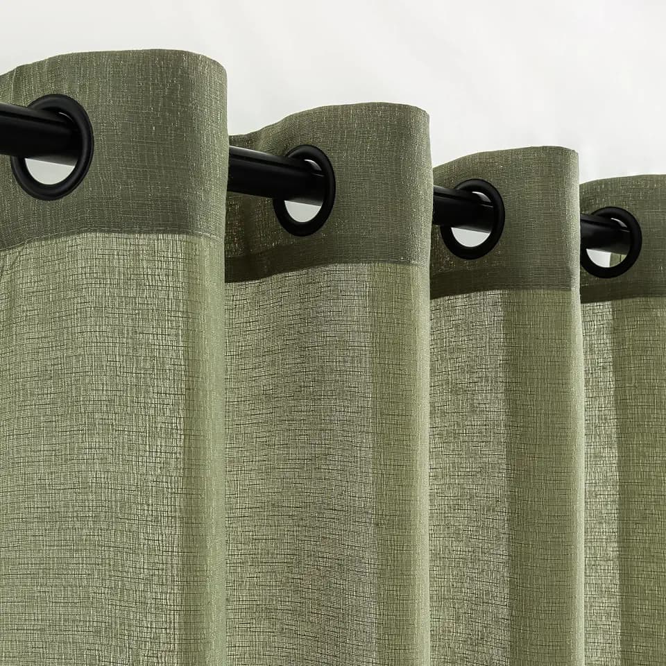 Sage Green Linen Curtains 96 Inch Length 2 Panels for Living Room, Semi Sheer Linen Drapes Black Grommet Basketweave Texture Curtains, 52”W x 96”L