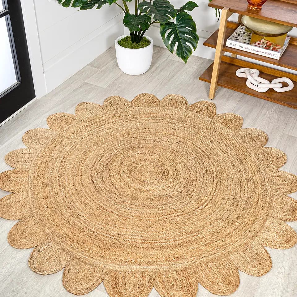 JONATHAN Y Petal Jute Scalloped Circle Natural 4' Round Indoor Area Rug, Cottage, Bohemian, Easy-Cleaning for Living Room, Bedroom, Kitchen, Pet Friendly, Non-Shedding (RNF112A-4R)