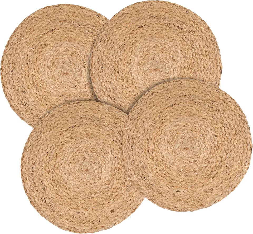 Lightnpro Natural Jute Placemat Perfect for Thanksgiving, Christmas,Fall, New Year, Handmade Placemat Set of 4- Beautiful Complement to Your Dinner Table Décor - 13 Inch