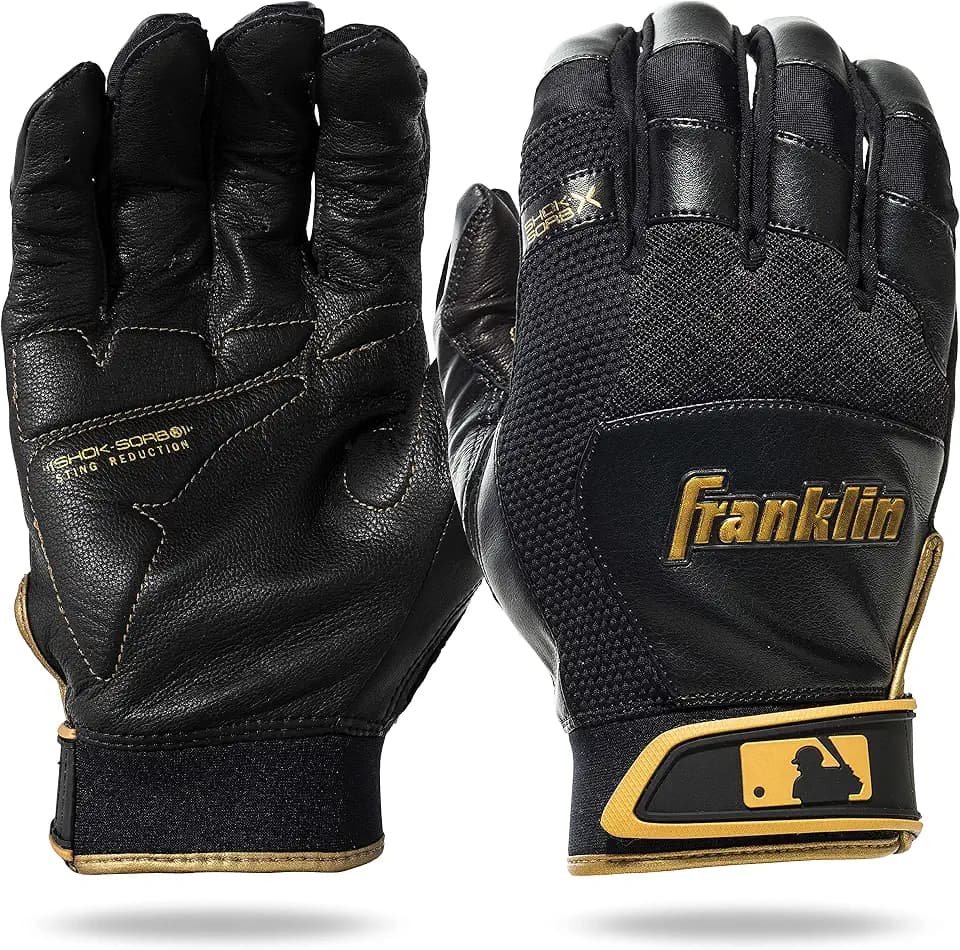 Franklin Sports MLB Baseball Batting Gloves - Shok-Sorb X Batting Gloves for Baseball + Softball - Adult + Youth Padded Non-Sting Batting Glove Pairs - Multiple Colors + Sizes