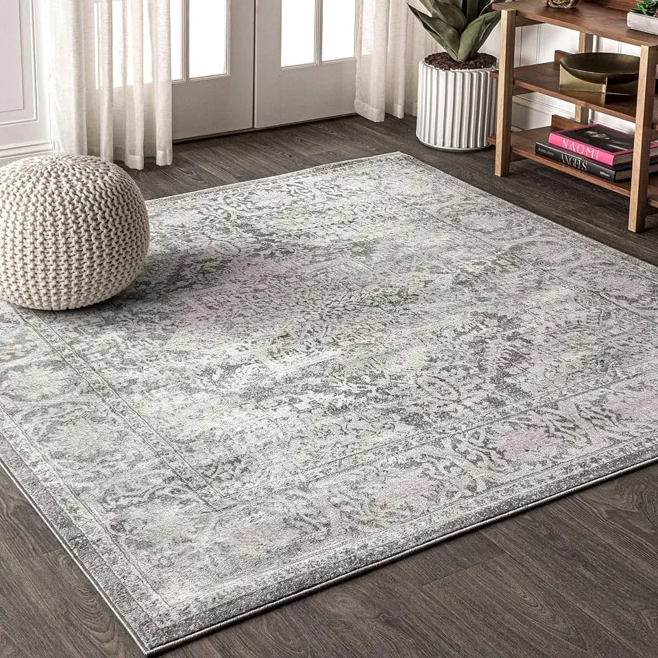 JONATHAN Y Modern Vintage Medallion Light Gray 4x4 Square Indoor Area Rug, Country, Floral, Easy-Cleaning for Living Room, Bedroom, Kitchen, Pet Friendly, Non-Shedding (MDP100A-4SQ)