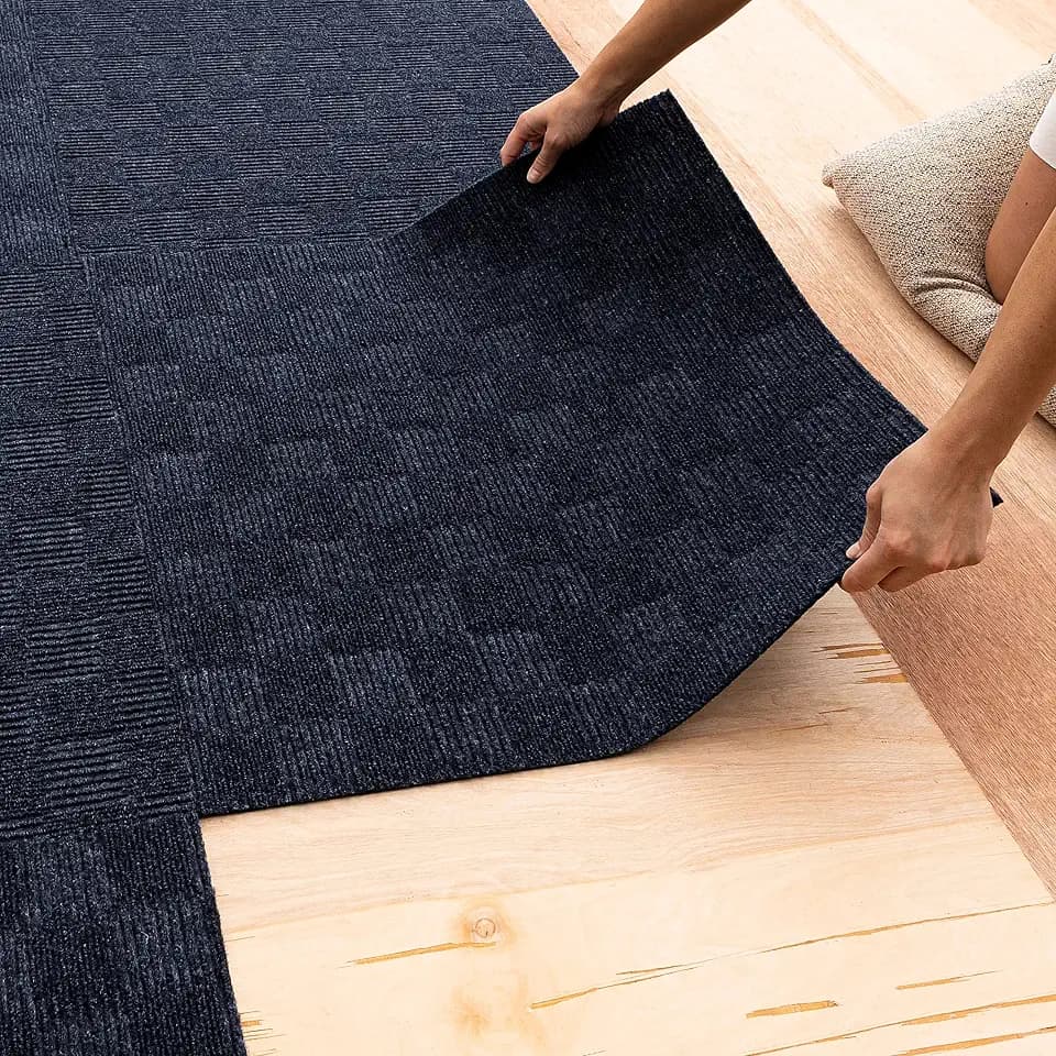 Mohawk Home 24" x 24" Indoor/Outdoor 0.25" Pile Height, Peel and Stick Carpet Tile, Blue Polyester, (15 Tiles) (60 sqft/Box)
