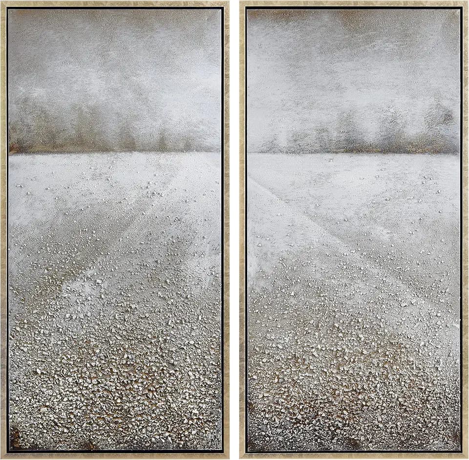 Empire Art Direct Abstract Wall Art Textured Hand Painted Canvas by Martin Edwards, Diptych, 48" x 24" each, Pebble Road