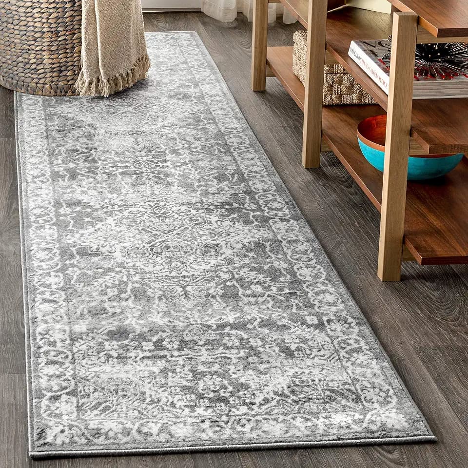 JONATHAN Y Modern Vintage Medallion Light Gray Runner Rug, 2x14, Country, Floral, Easy-Cleaning for Living Room, Bedroom, Kitchen, Pet Friendly, Non-Shedding (MDP100A-214)