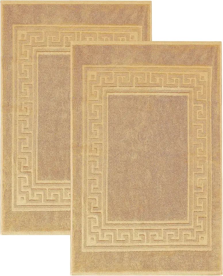 Superior Heavyweight Cotton Bath Mats, Bath Rugs For Bathroom Accessories, Washable Rug For Shower, Bath, Toilet, Modern Decor, No Backing, Luxury Hotel And Spa Quality, Set of 2, 22" x 35", Gold