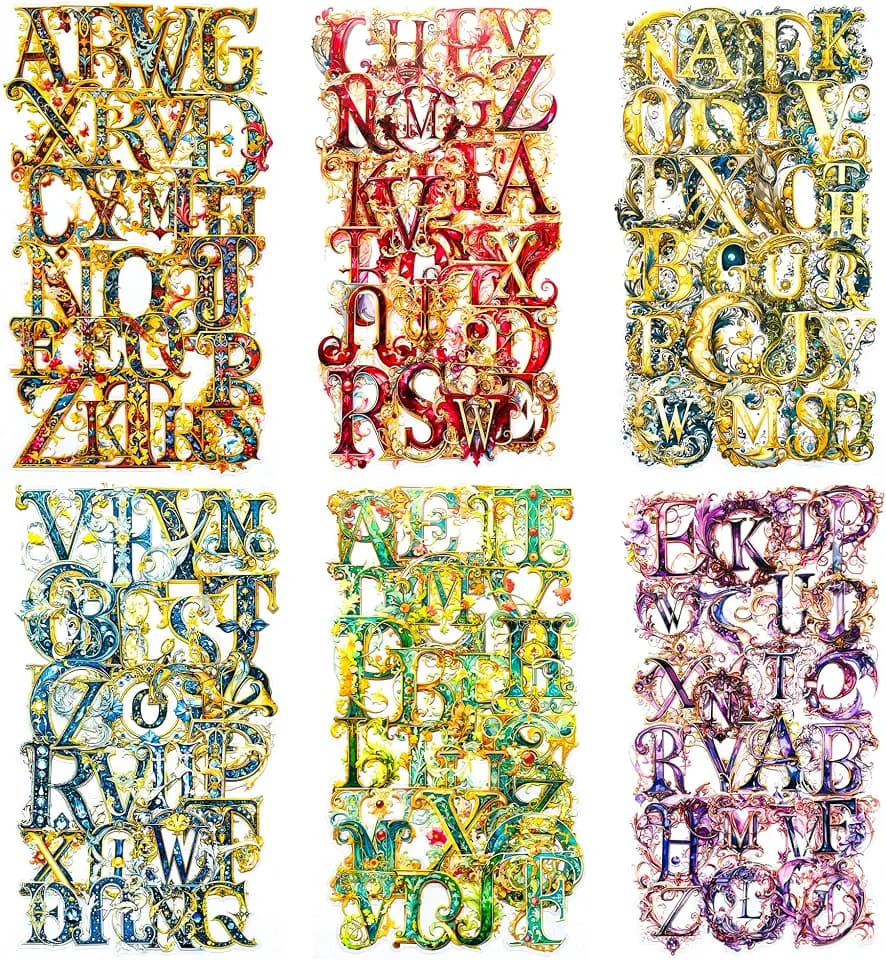 156 Pieces Baroque Art Letter Alphabet Sticker Set – Decorative Vintage Clear Font Aesthetic ABC Stickers for Scrapbooking, Journals, Resin Art Supplies