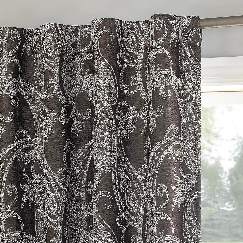 Sun Zero Pedra Paisley Embroidery 100% Total Blackout Back Tab Curtain Panel, Chocolate, 40" x 63" (1 Panel)