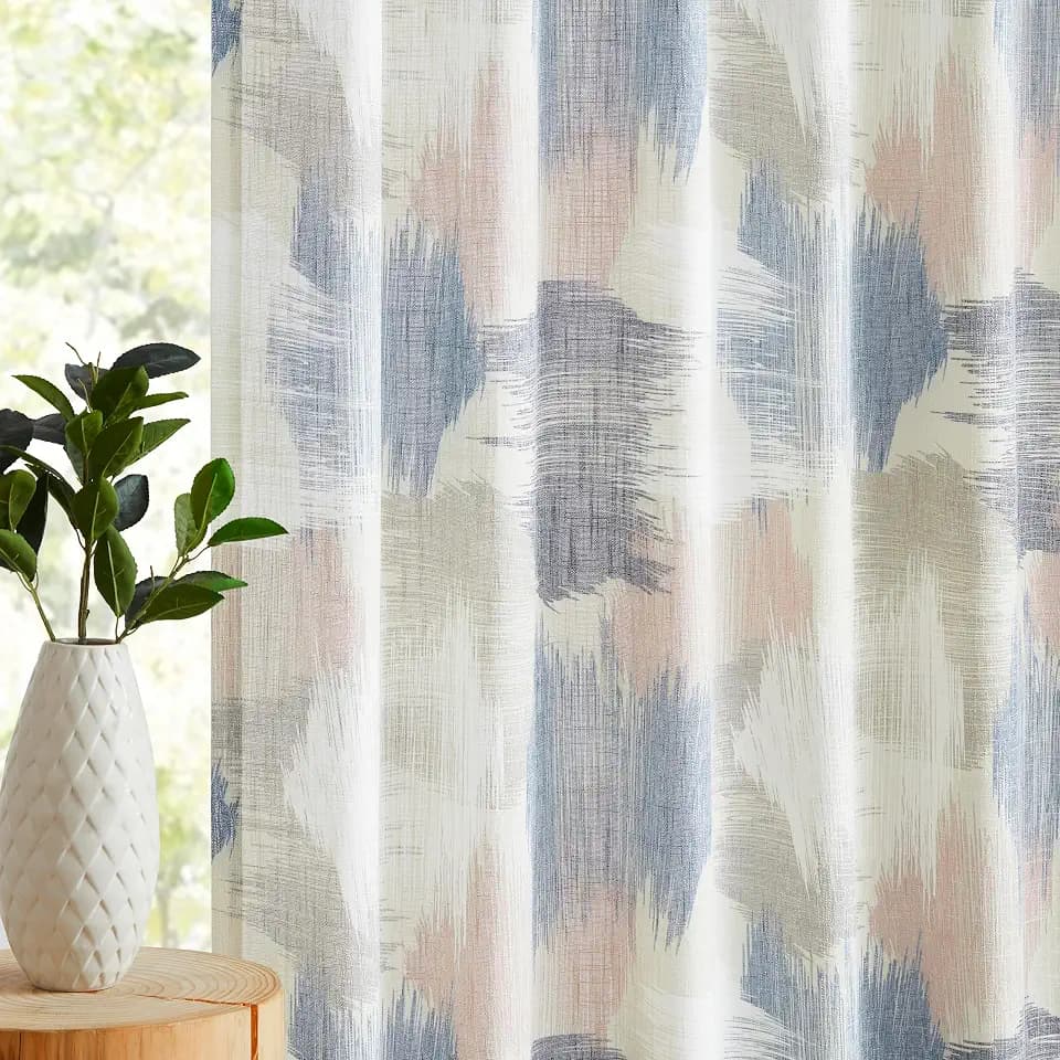Kayne Studio Blue Pink Boho Abstract Rod Pocket Semi Sheer Curtains 84 Inch