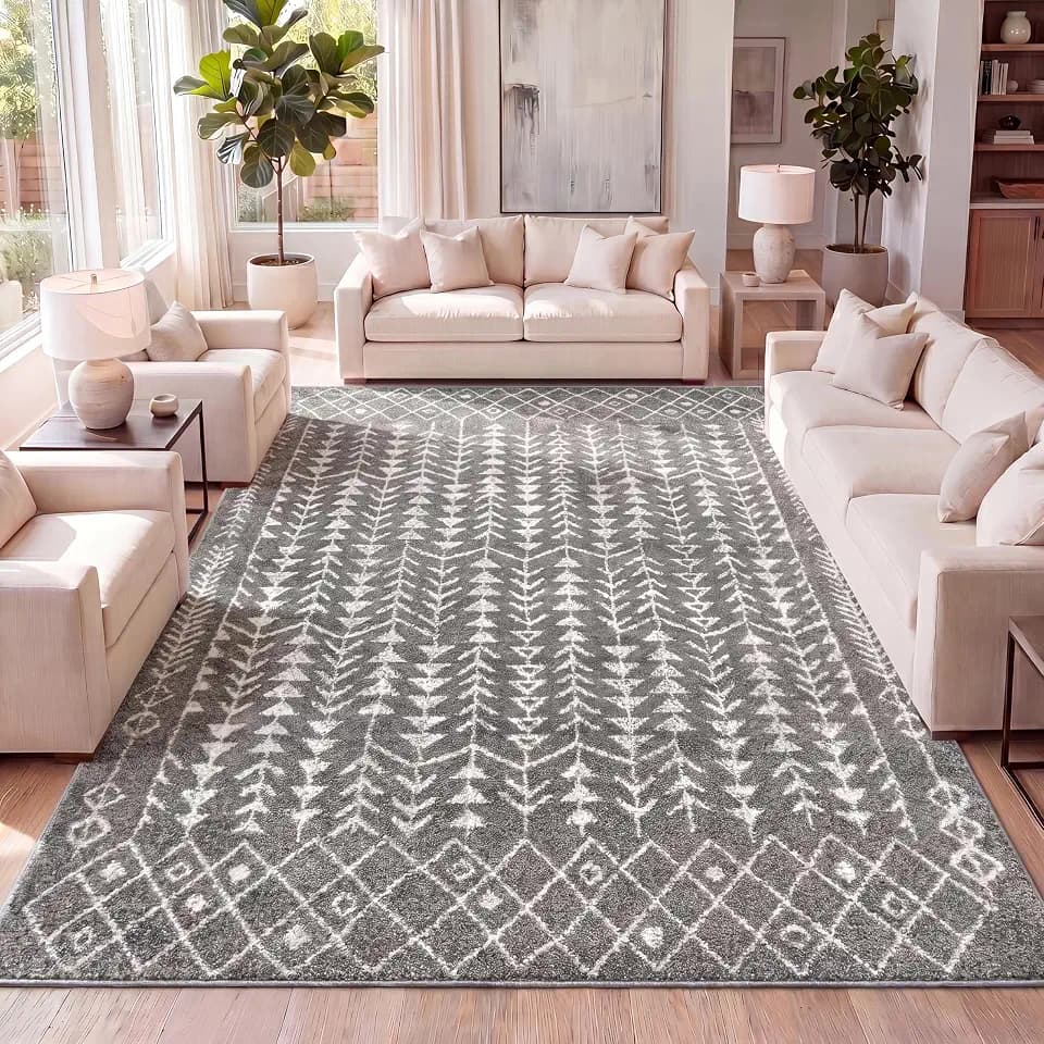 JONATHAN Y Ziri Moroccan Geometric Gray/Cream Indoor Area Rug, 5x8, Bohemian, Scandinavian, Easy-Cleaning for Living Room, Bedroom, Kitchen, Pet Friendly, Non-Shedding (MOH210B-5)