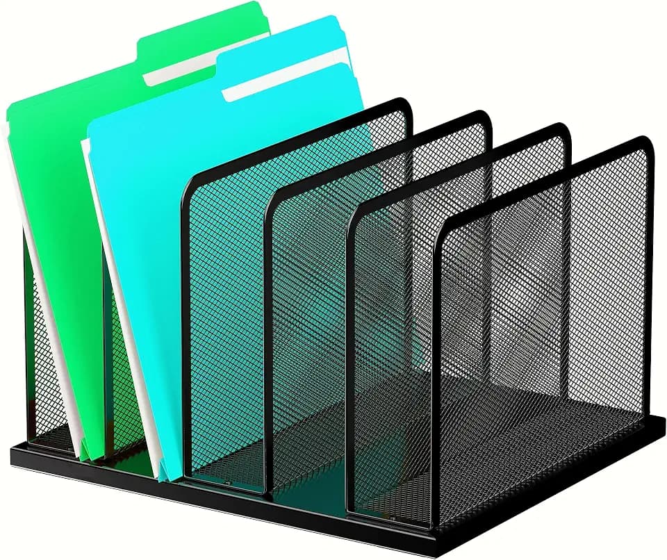 Kuntine.B Desk File Organizer Upright Mesh Desktop Organizer File Sorter Office Organization File Holder for Home, Office & Classroom (Black, 1 Pack 5-Section)