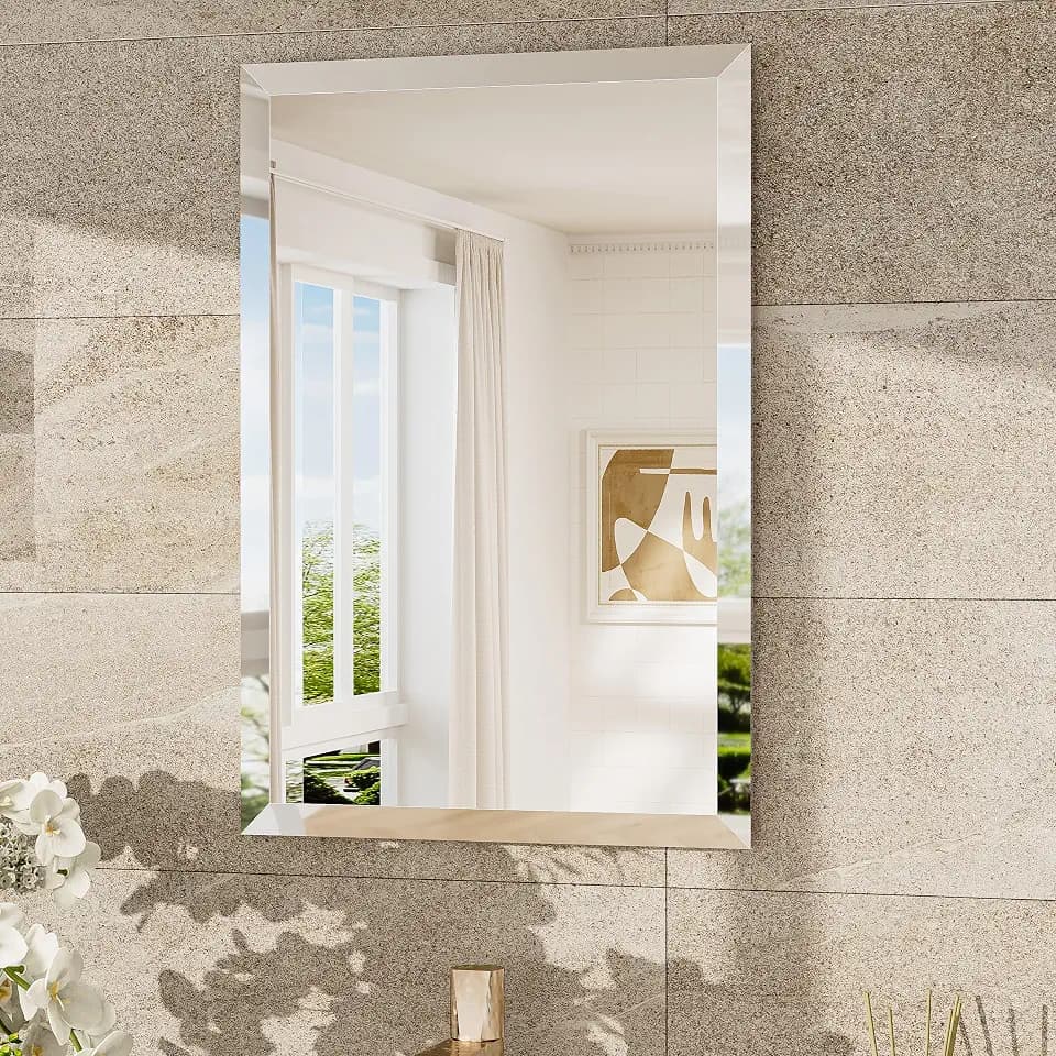 TokeShimi Bathroom Vanity Mirror Frameless with 1" Beveled Edge 16x24 in