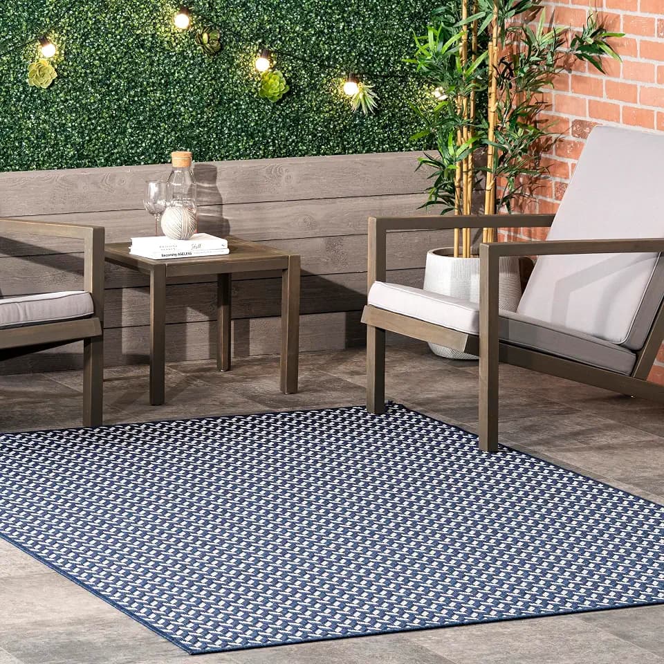 Nuloom Outdoor Performance Camryn Navy/Ivory, 8' Square, Herringbone, Soft, High Traffic, Stain Resistant, Easy Clean, Durable Area Rug for Indoor/Outdoor Patio, Deck, Porch, Garden, Courtyard