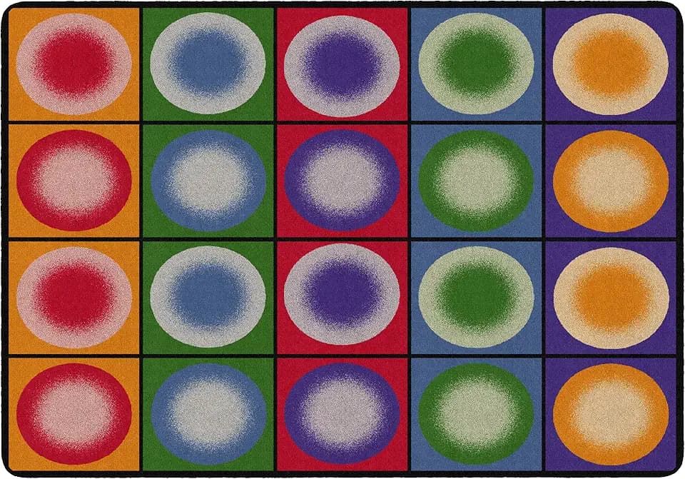 Dot Spots Classroom Rug – Kids Seating Carpet for Preschool, Daycare & Playroom, Colorful Circle Time Rug (Seats 20), Made in USA, 5'10" x 8'4", Primary