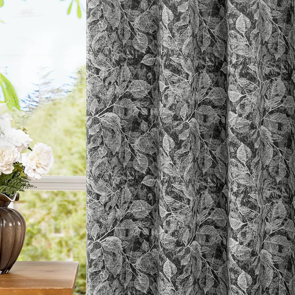 ChrisDowa 100% Black Blackout Floral Curtains 72 Inches Long 2 Panels