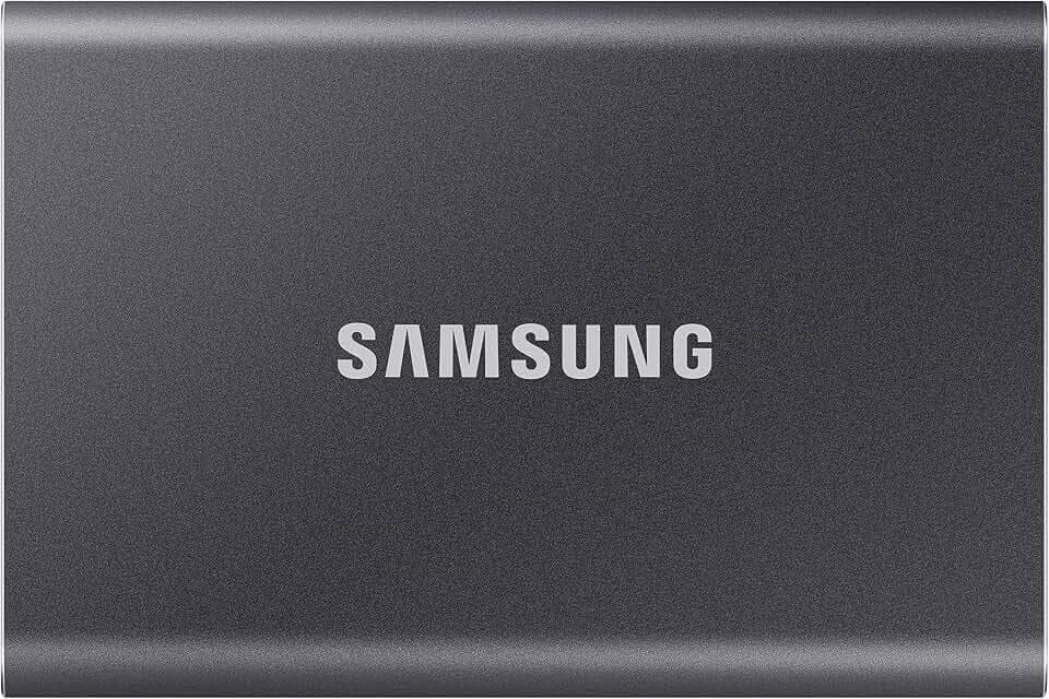 Samsung Portable SSD T7, SSD 2 TB, USB 3.2 Gen.2, 1.050 MB/s Lesen, 1.000 MB/s Schreiben, Externe SSD-Festplatte für iPhone 15 und neuer, Mac, PC, Smartphone und Spielkonsole, Grau, MU-PC2T0T/WW