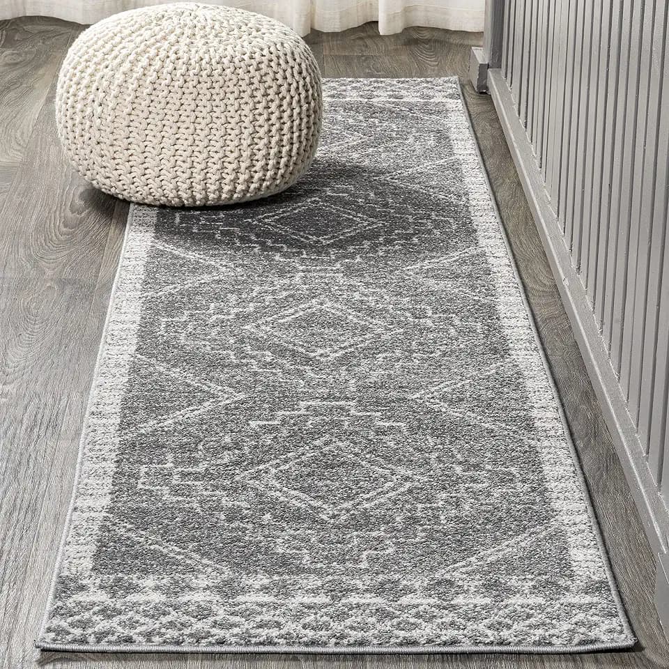 JONATHAN Y Amir Moroccan Beni Souk Gray/Cream Runner Rug, 2x20, Bohemian, Scandinavian, Easy-Cleaning for Living Room, Bedroom, Kitchen, Pet Friendly, Non-Shedding (MOH200C-220)