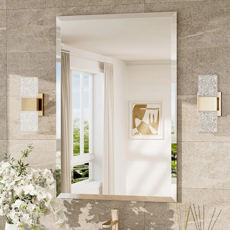 TokeShimi Bathroom Vanity Mirror Frameless with 1" Beveled Edge 24x36 in