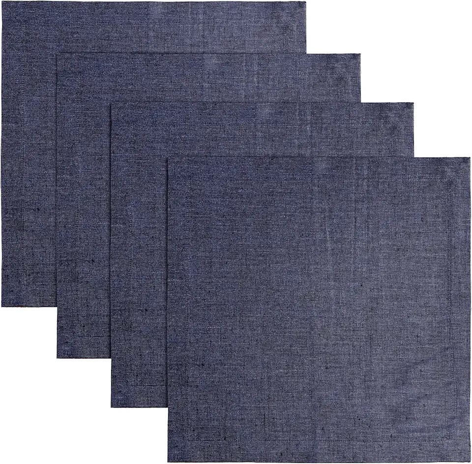 Solino Home 100% Pure Linen Placemats Navy, Athena 14 x 14 in, Set of 4