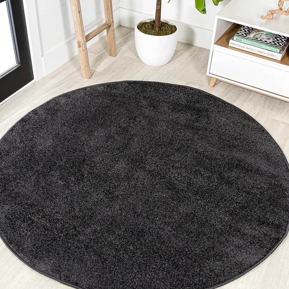 JONATHAN Y Haze Solid Low-Pile Black 8' Round Indoor Area Rug, Coastal,Bohemian,Minimalist,Classic, Easy-Cleaning for Living Room,Bedroom,Kitchen,Pet Friendly,Non-Shedding (SEU100I-8R)