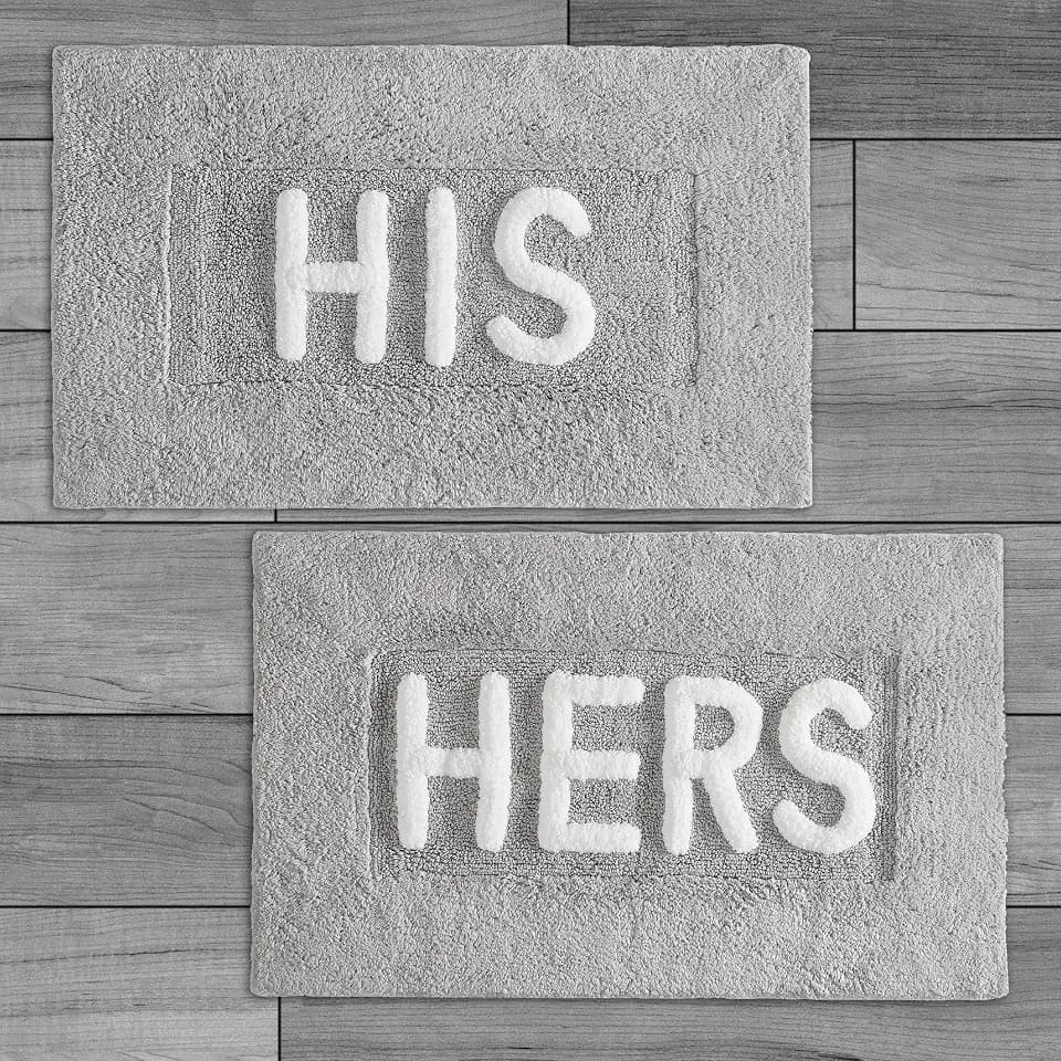 Creative Home Ideas Cotton 2-Piece Bath Rug Set - Soft Cotton Bath Mat - Bathroom Decor - Water Absorbent and Machine Washable - Measures 20"x32" - "His & Hers" - Lakeside Grey