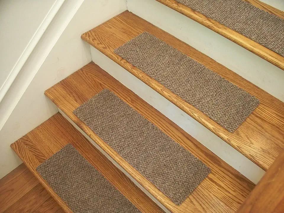 Essential Carpet Stair Treads - Style: Berber - Color: Beige Gray - Size: 24" x 8" - Set of 13