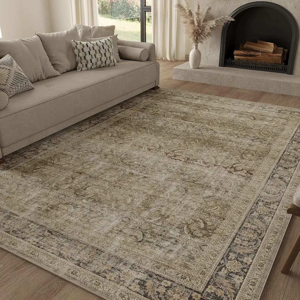 FMFUNCTEX 5x7 Washable Brown Multi Vintage Retro Area Rug for Living Room